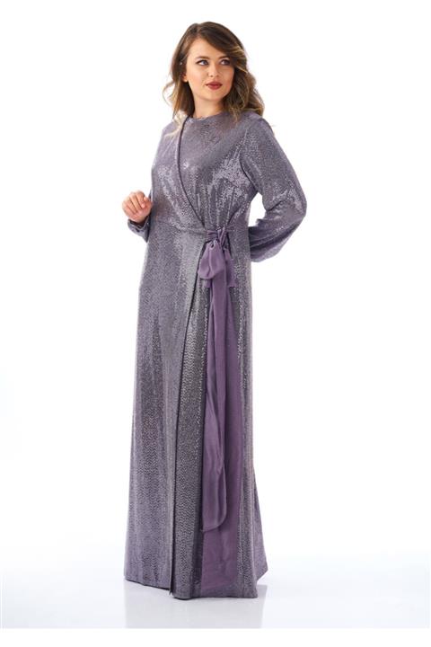 SALİHA Lila Parlak Kumaş Anvelop Abiye Elbise