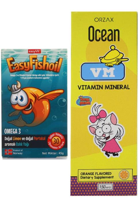 Easy Fishoil Omega 3 Çiğnenebilir 30 Jel Tablet Ve Ocean Vitamin Mineral Portakal Aromalı Şurup 150 Ml