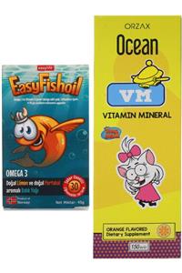 Easy Fishoil Omega 3 Çiğnenebilir 30 Jel Tablet Ve Ocean Vitamin Mineral Portakal Aromalı Şurup 150 Ml