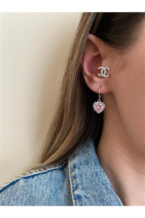 Okkostore Kadın Silver Rengi Pinky Love Charm Küpe Bir Adet