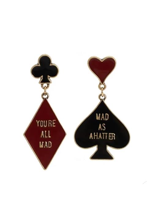 Mcb Hediyelik Eşya ve Aksesuar Alice Harikalar Diyarında Mad As A Hatter - You Are All Mad Yazılı Kupa Ve Sinek Poker Simgeli Küpe