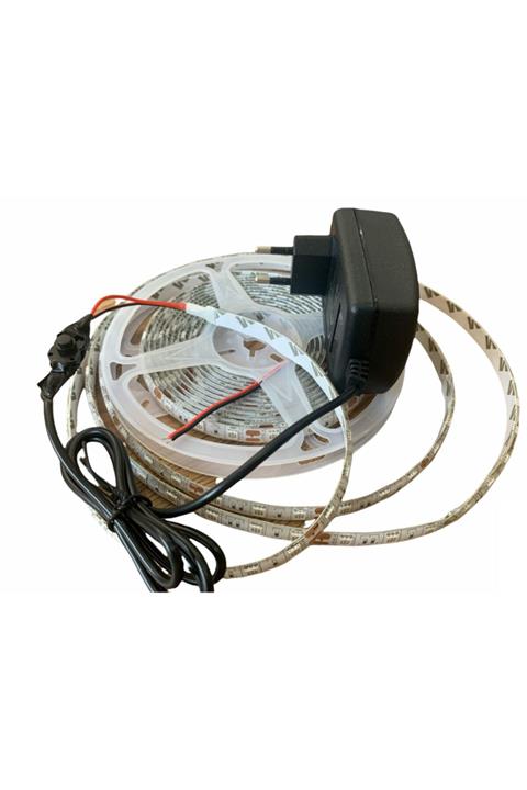 ATAELEKTRONİK Kaliteli Mavi 5mt 3 Çip Dış Mekan Silikonlu Şerit Led Banyo Aydınlatma 5 Metre + Düğme + Adaptör