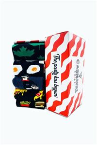 CARNAVAL SOCKS 5'li Karma Siyah Renkli Fast Food Desenli Çorap Set 1003