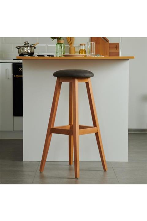 Just Home Yuvarlak Masif Tabure - Natürel/antrasit