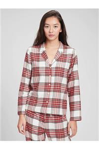 GAP Kadın Kırmızı Ekoseli Flannel Düğmeli Pijama Üstü