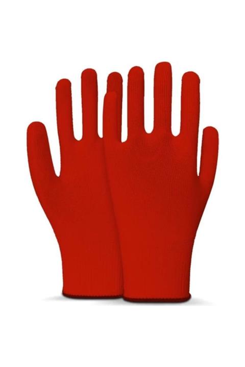 Beybi Polyester Örgülü Kırmızı 9 Beden Kasiyer Eldiven 10lu Paket