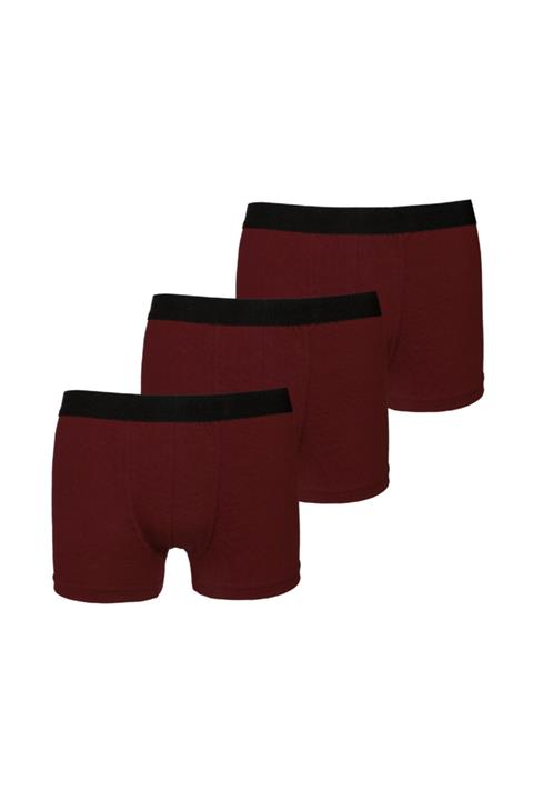 New Look 3'lü Set Pamuklu Bordo Erkek Boxer