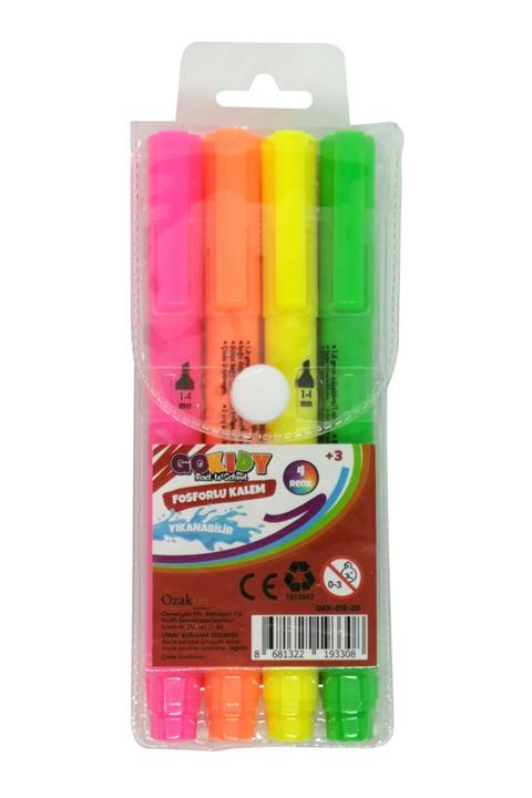 Gokidy Fosforlu Kalem Yıkanabilir 4'lü Set