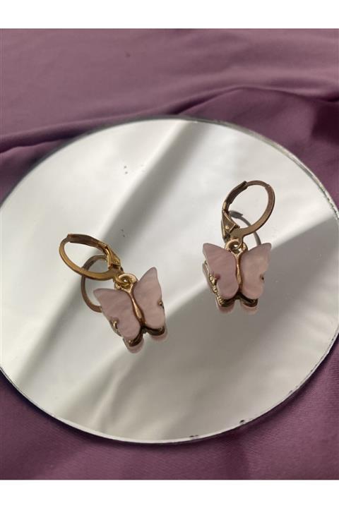 ARES ACCESSORİES Pembe Kelebek Küpe