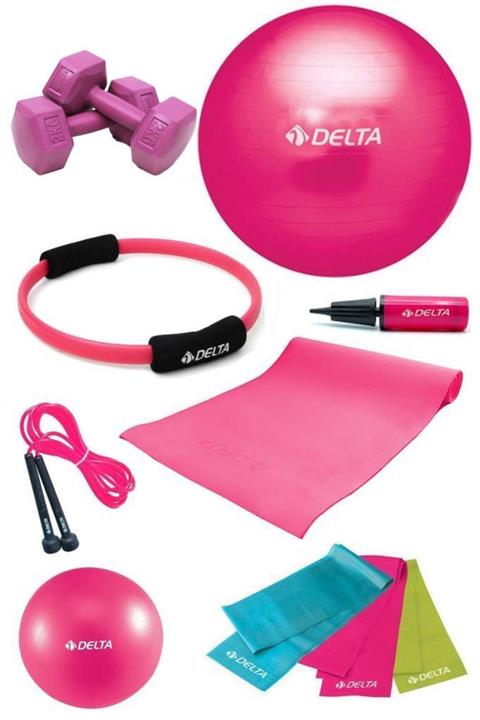Delta Delta PFS 55 cm Pilates Topu Çemberi 4 mm Minder 2 kg Dambıl Seti