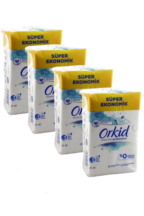 Orkid Hijyenik Ped Essential Protection Kanatlı Gece 18'li X 4 Adet