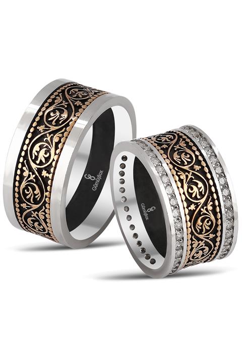 Gümüşbox Özel Tasarım Osmanlı Motifli Çift Gümüş Alyans