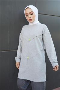 festmoda Geometrik Detaylı Sweatshirt Gri