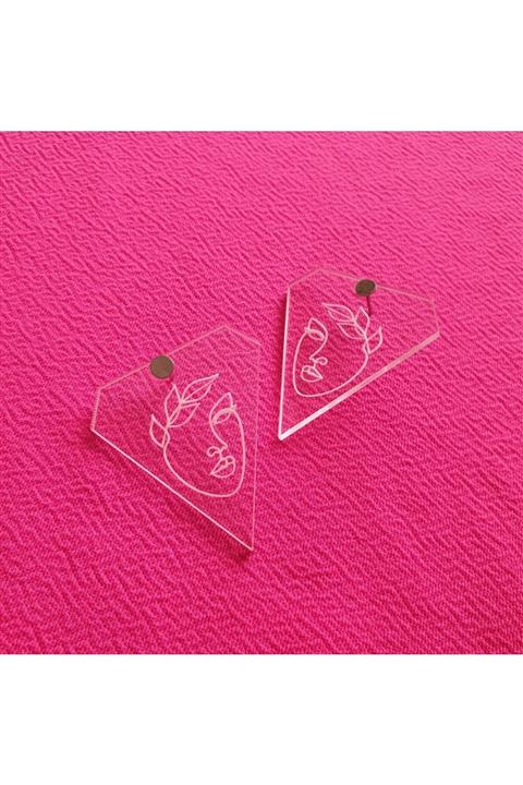 Valeria&Luna Kadın Şeffaf Silver Iğneli Tasarım El Yapımı Küpe