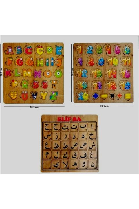 AVDA Elif Ba Arapça Harfler Puzzle+türkçe Harfler Puzzle+rakamlar-sayılar Puzzle Ahşap Puzzle Bul-tak