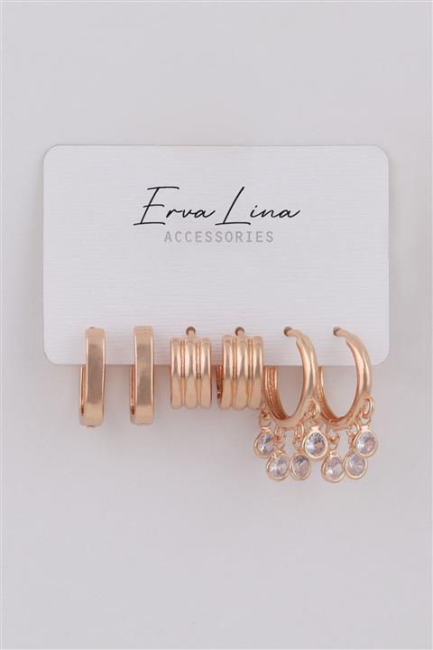 Alina Zirkon Taşlı 3 Çift Kombin Küpe Set 349