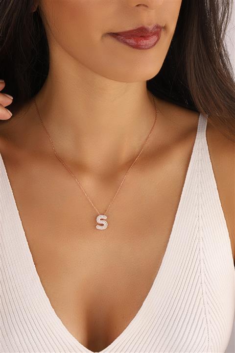 Lia Berto Kadın Rose Kaplama S Harfi Gümüş Kolye