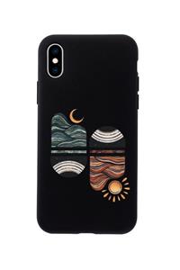 mooodcase Iphone Xs Max Uyumlu  Sunset Wave Premium Silikonlu Siyah Telefon Kılıfı