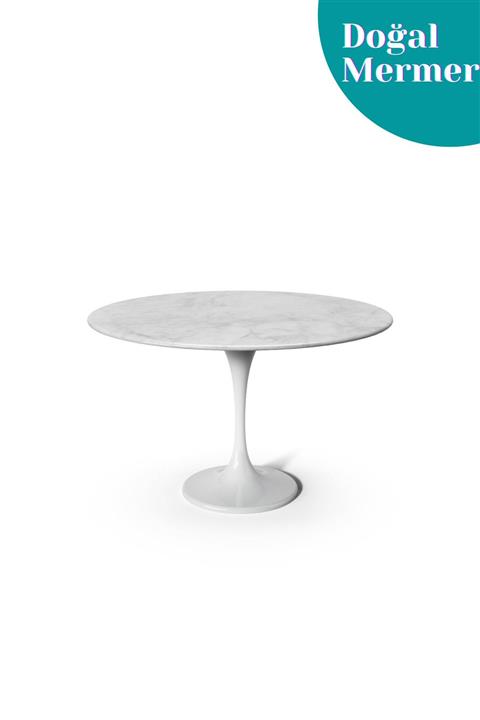 Evka Tulip Beyaz Masa Çap 100 Beyaz Mermer
