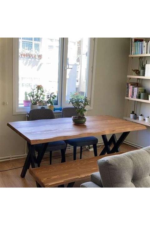 Deryawood Masif Mobilya Masif Ağaç Yemek Masası 70cmx120cmx76cm- Acık Ceviz- V Ayak