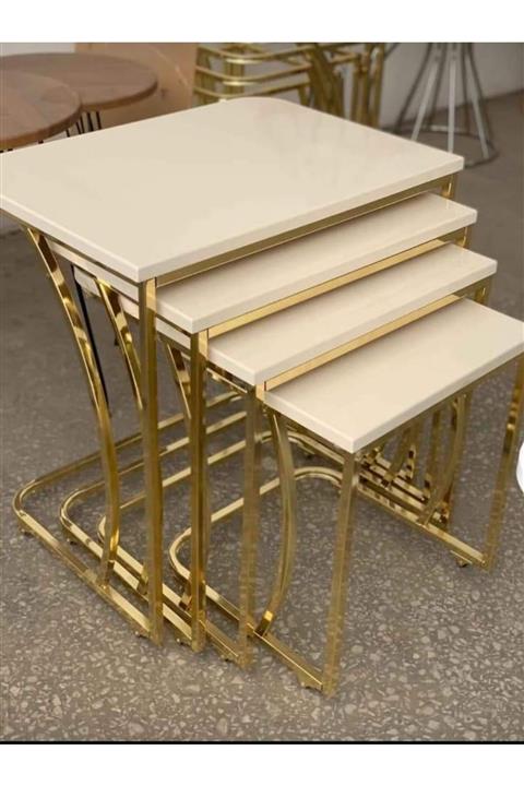 Ankara Dinç Metal Sehpa Tekerlekli C Sehpa Gold, Dörtlü, Zigon Sehpa, Servis Sehpası,yan Sehpa Cg-100