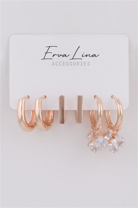 Alina Zirkon Taşlı 3 Çift Kombin Küpe Set 350