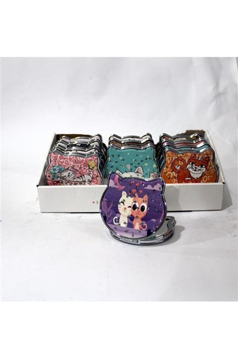 Kastore Kedi Temalı Cep Aynası Taşlı Makyaj Aynası