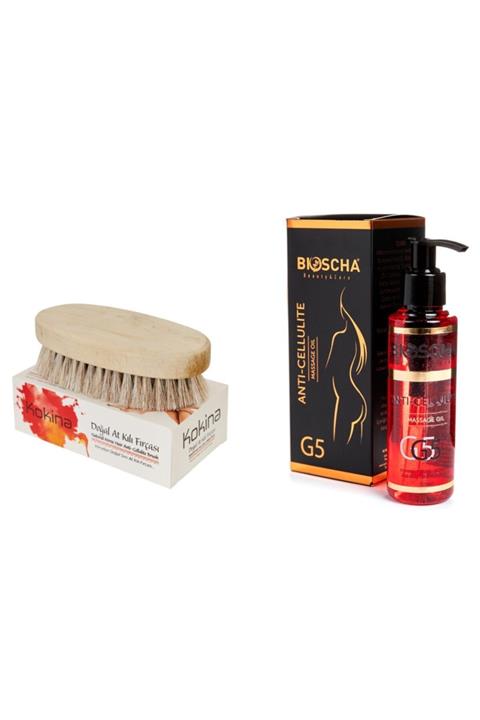 Kokina Selulite Karşı Doğal At Kılı Fırçası+ Bioscha Selülit Giderici Masaj Yağı 125 ml