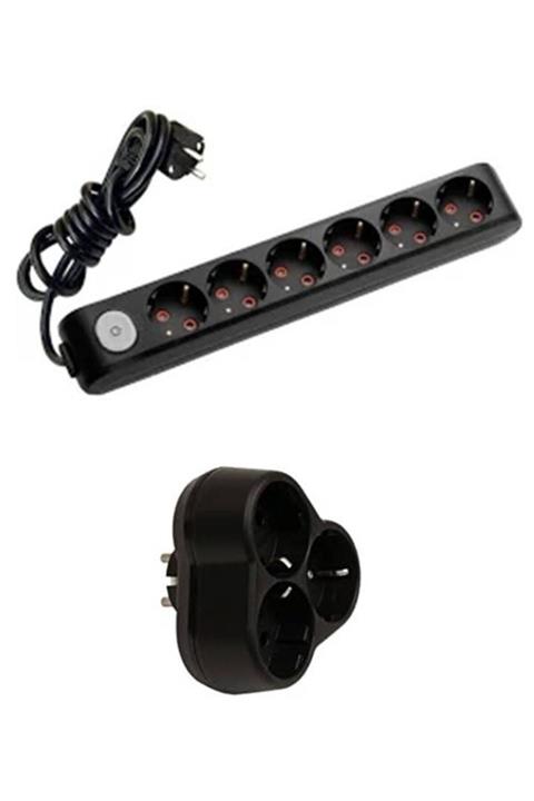 VİKO Siyah Set Multi-let 6'lı Anahtarlı Topraklı Çocuk Korumalı Grup Priz-5 Metre + 3'lü Yonca Fiş-priz