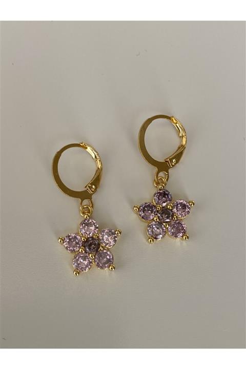 Vi store Pembe Taşlı Lotus Çiçeği Küpe