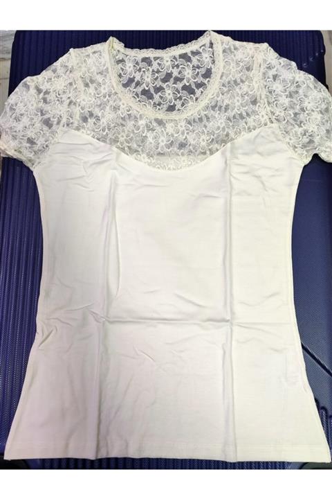 Belinay Kadın Ekru Yarım Kol Dantelli Bady  2 Adet