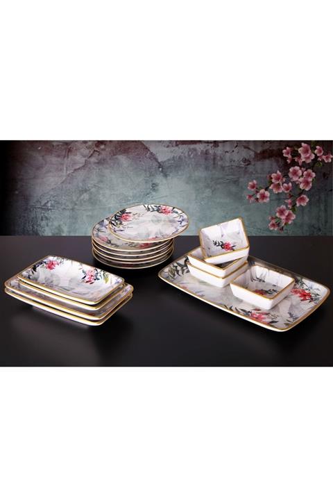 Pinkev 15 Parça Seramik Çiçekli Kahvaltı Takımı