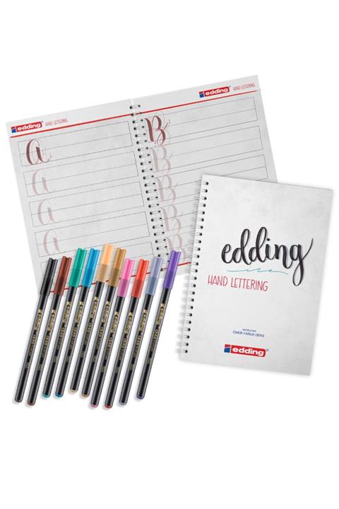 Edding 1340 10 Renk Fırça Uçlu Keçeli Kalem Seti + Özel Kaligrafi Defteri