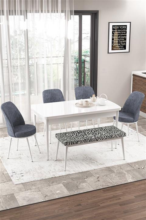 Canisa Concept Via Mutfak Masa Takımı Beyaz 4 Adet Füme Sandalye+1 Adet Zebra Pera Bench