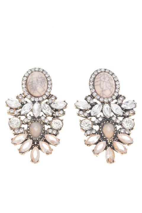 Pelin Aksesuar Mermer Görünümlü Bej Küpe