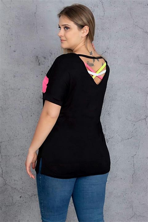 MODANİCE Kadın Siyah Taş Baskılı Sırtı Çapraz Biyeli Bluz