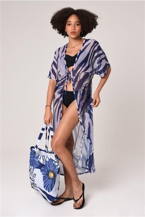 Bolder Mor Zebra Desen Plaj Elbisesi