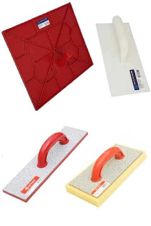 ERKOÇ SIVACI Profesyonel Sıvacı Seti 4 Parça - Uzun Tirfil + Sıva Küreği + Kaleterasit Mala + Süngerli Mala