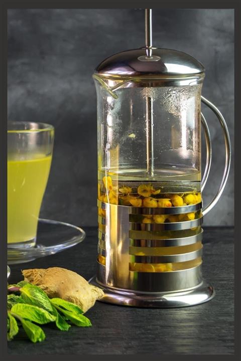 BALSA 350 Ml Cam Frenchpress Cam Üzeri Çelik Kaplama Lüx Paslanmaz 350ml French Press