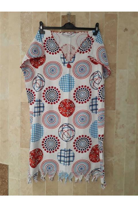Peştemal Home Kadın Beyaz Yuvarlak Desenli Peştemal Plaj Elbisesi