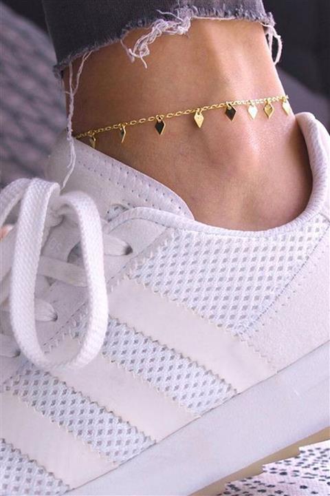 Elika Silver Kadın Altın Kaplama Dörtgen Model 925 Ayar Gümüş Halhal