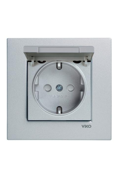 VİKO Artline Novella Korumalı Kapaklı Topraklı Priz Gümüş