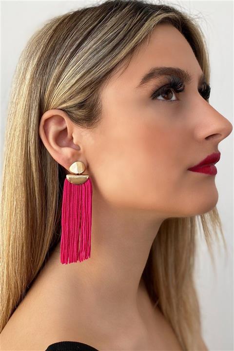 TAKIŞTIR Pembe Renk Püsküllü Küpe (çift)