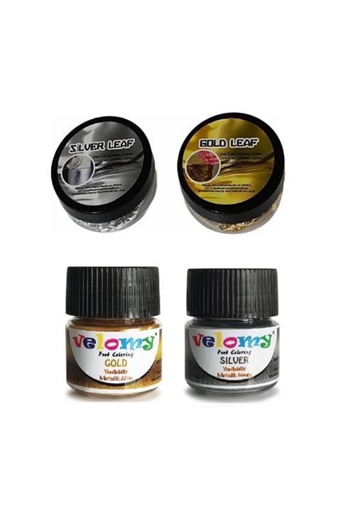 velomy Altın Ve Gümüş Metalik Toz Boya Seti Ve Gümüş Ve Altın Varak Seti