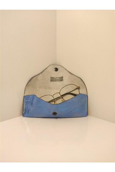 Leather Harmonica Açık Mavi Hakiki Deri Gözlük Kabı