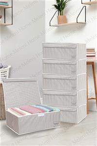 Meleni Home 6 Adet Kapaklı Çok Amaçlı Hurç Saklama Kutusu Organizer Baza 50 X 40 X 19 Cm Gri