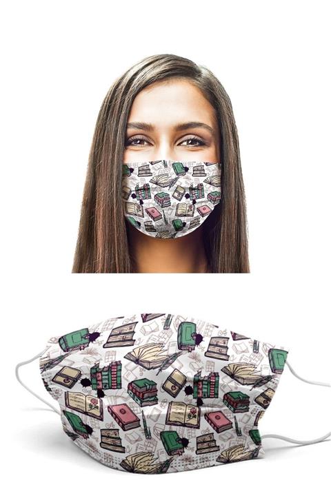 Puumask Kitaplar Desenli Yıkanabilir Yeni Nesil Kumaş Telli Bez Maske