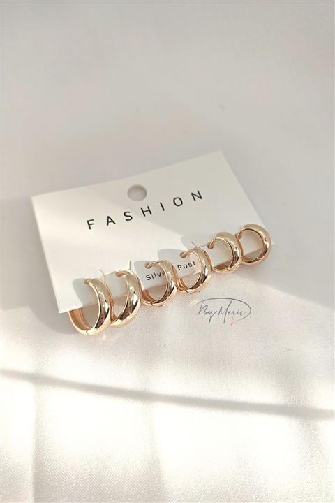 By Meriç Kadın Bombeli Halka Model Altın Kaplama 6'lı Küpe Seti