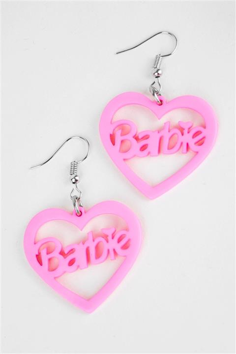 Surge Pembe Barbie Kalp Küpe Set