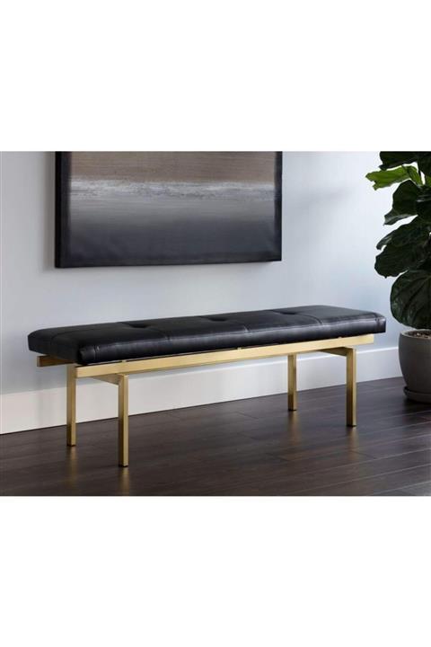 Passion Metal Gold Ayaklı Suni Deri Yatak Ucu Oturma Bankı Makyaj Oturağı Koltuğu Siyah Puf Bench